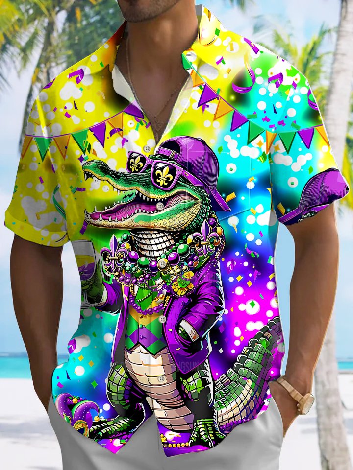 Alohadaddy Carnival Croc Button Pocket Casual Short Sleeve Shirt