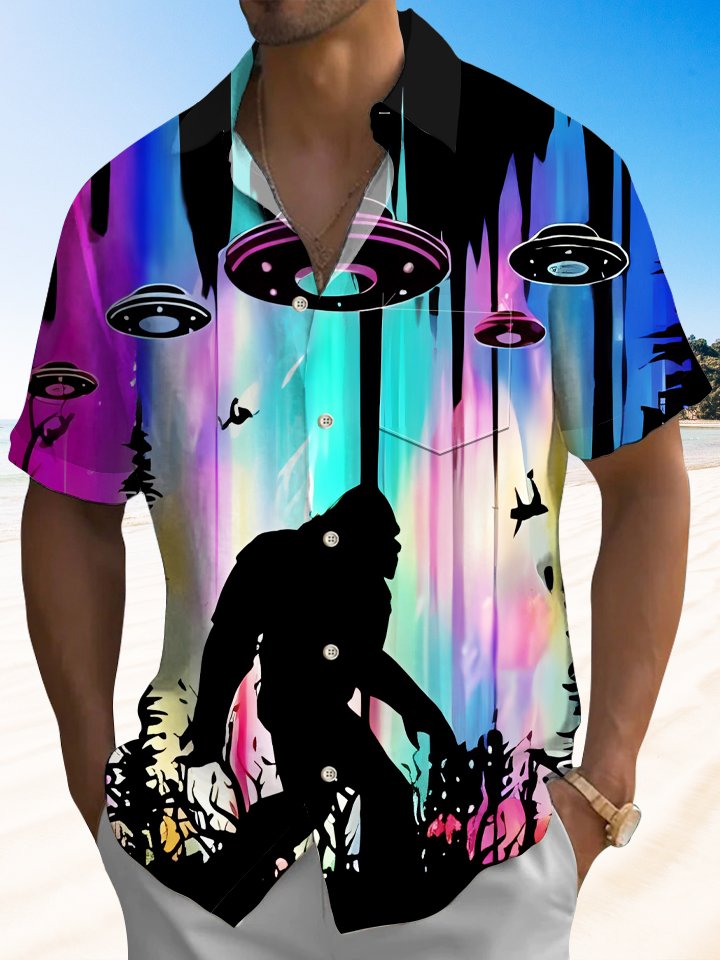 Alohadaddy Festival Gradient Diamond Button Pocket Casual Short Sleeve Shirt