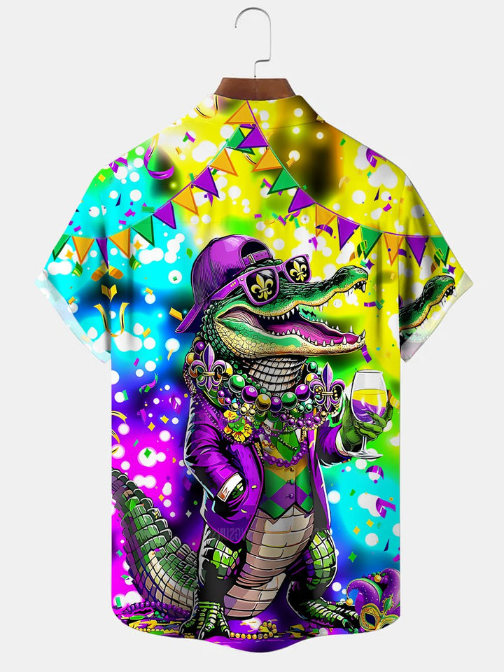 Alohadaddy Carnival Croc Button Pocket Casual Short Sleeve Shirt