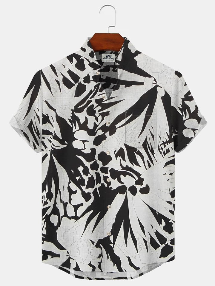 Alohadaddy Plant Button Pocket Casual Short Sleeve Stand Collar Shirt