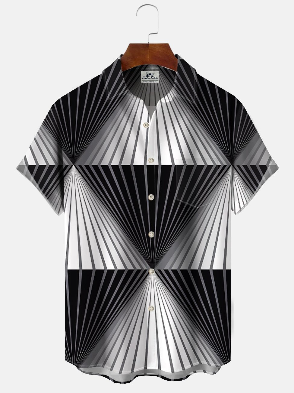 Alohadaddy Geometric Lines Button Pocket Casual Short Sleeve Shirt