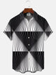 Alohadaddy Geometric Lines Button Pocket Casual Short Sleeve Shirt