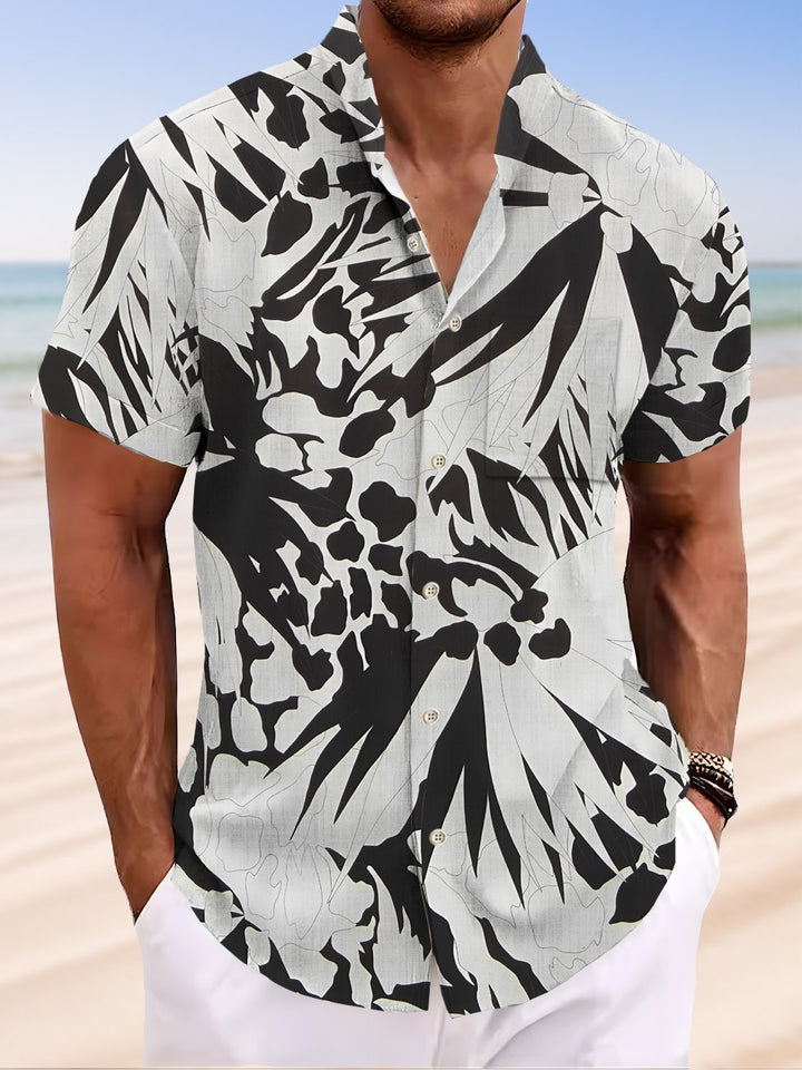 Alohadaddy Plant Button Pocket Casual Short Sleeve Stand Collar Shirt