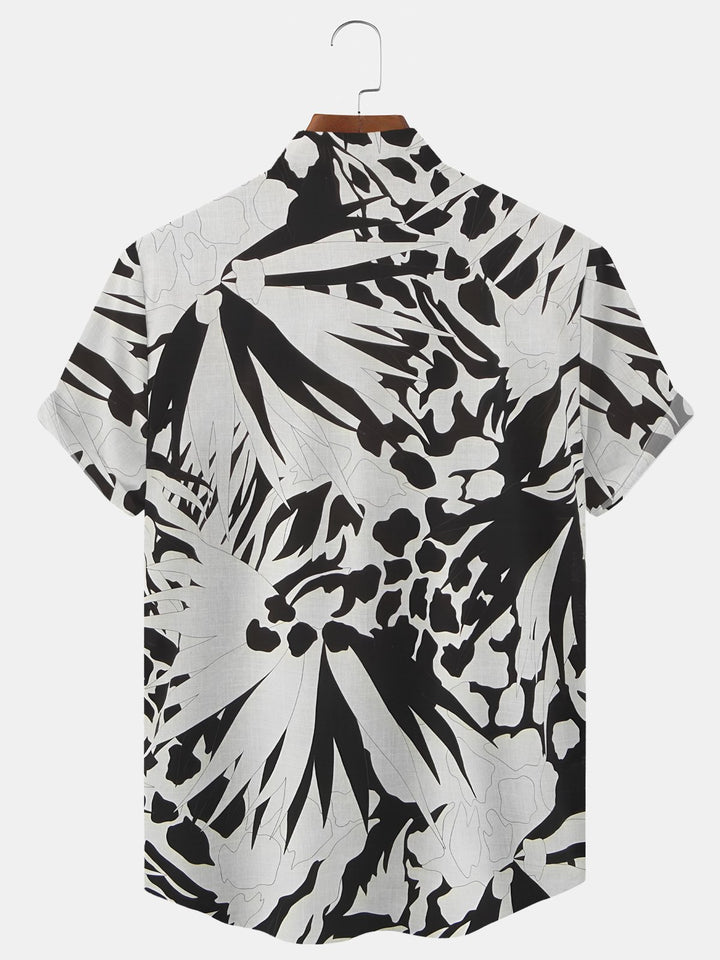 Alohadaddy Plant Button Pocket Casual Short Sleeve Stand Collar Shirt