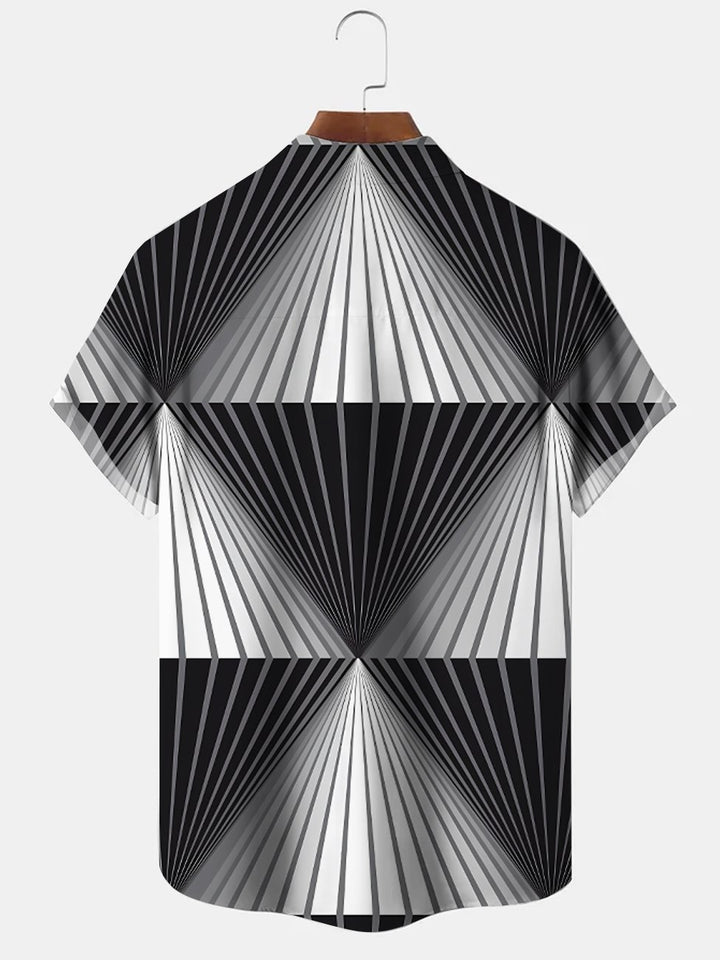 Alohadaddy Geometric Lines Button Pocket Casual Short Sleeve Shirt