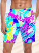 Alohadaddy Geometric Contrast Pocket Drawstring Casual Beach Shorts