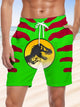 Alohadaddy Animal Dinosaur Pocket Drawstring Casual Beach Shorts