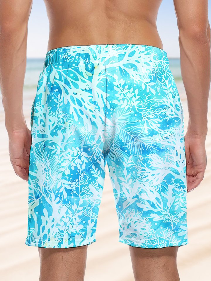 Alohadaddy Plant Flower Pocket Drawstring Casual Beach Shorts