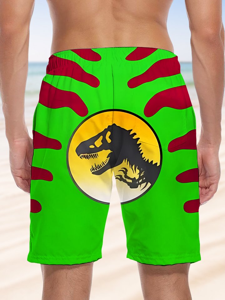 Alohadaddy Animal Dinosaur Pocket Drawstring Casual Beach Shorts