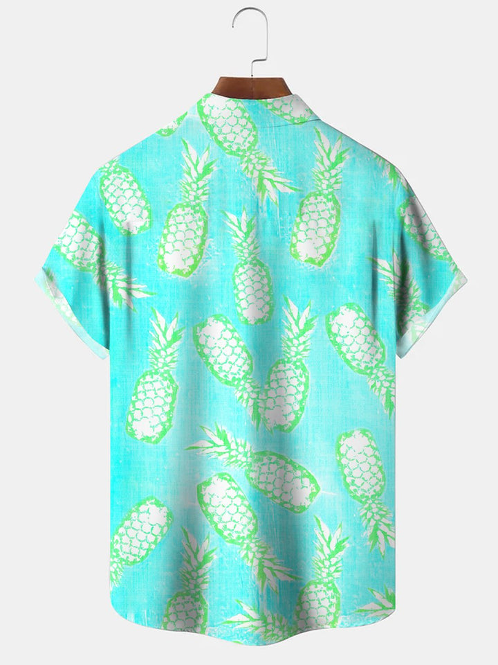 Alohadaddy Fluorescent Pineapple Button Pocket Casual Short Sleeve Shirt