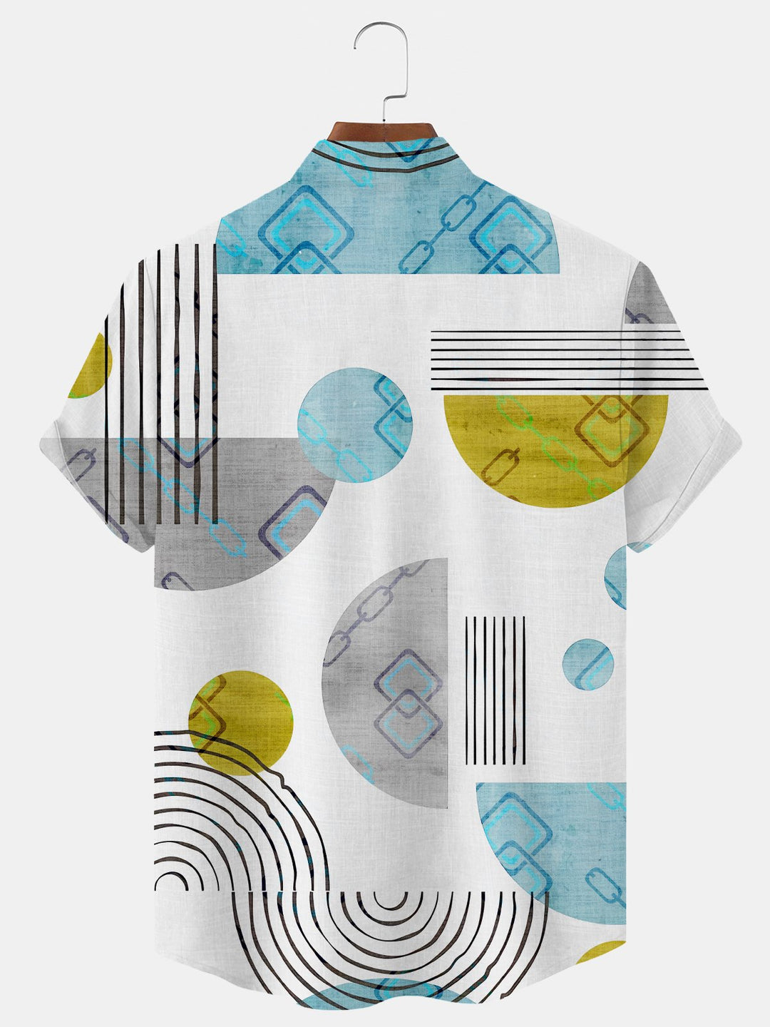 Alohadaddy Geometric Pattern Button Pocket Casual Short Sleeve Stand Collar Shirt