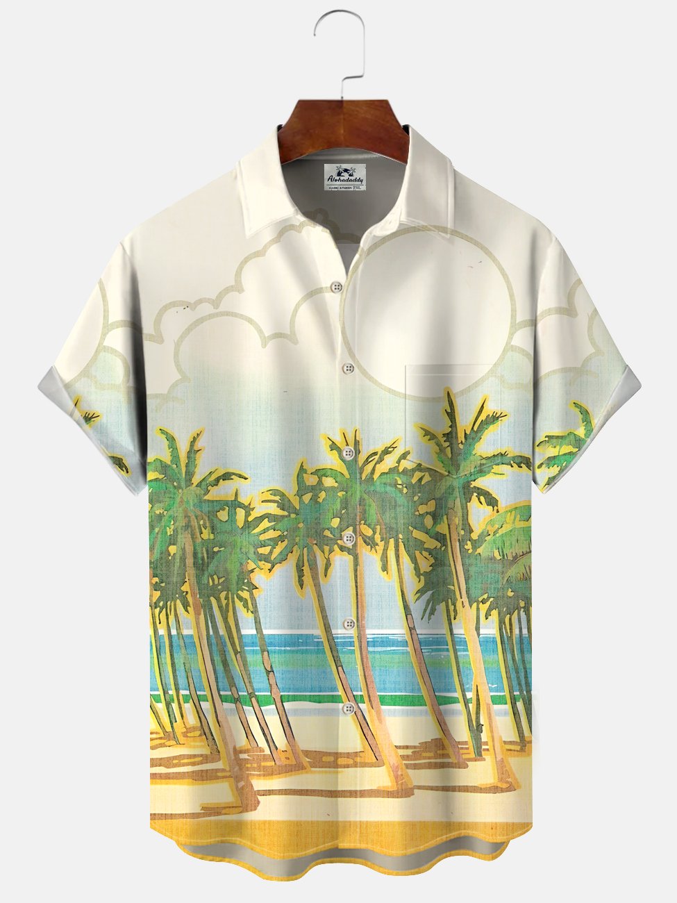 Alohadaddy Beach Coconut Tree Button Pocket Casual Short Sleeve Shirt