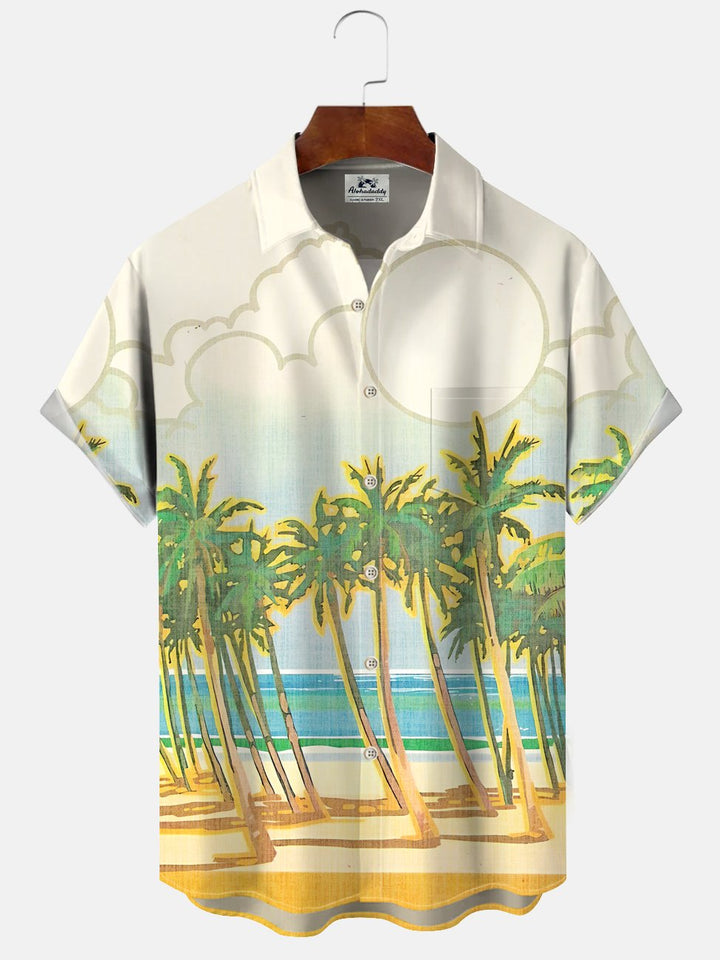 Alohadaddy Beach Coconut Tree Button Pocket Casual Short Sleeve Shirt