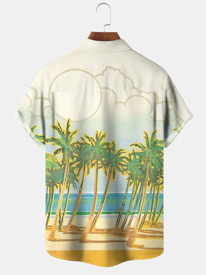 Alohadaddy Beach Coconut Tree Button Pocket Casual Short Sleeve Shirt