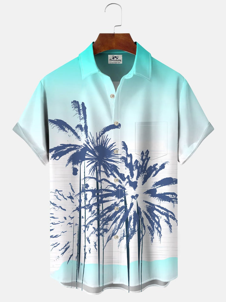 Alohadaddy Gradient Coconut Tree Button Pocket Casual Short Sleeve Shirt