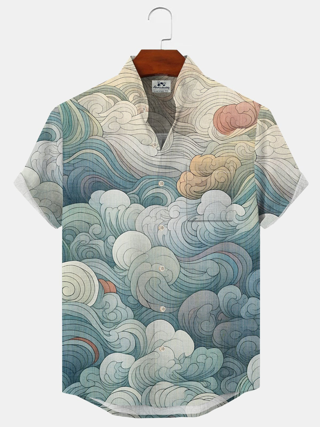 Alohadaddy Gradient Cloud Button Pocket Casual Short Sleeve Stand Collar Shirt