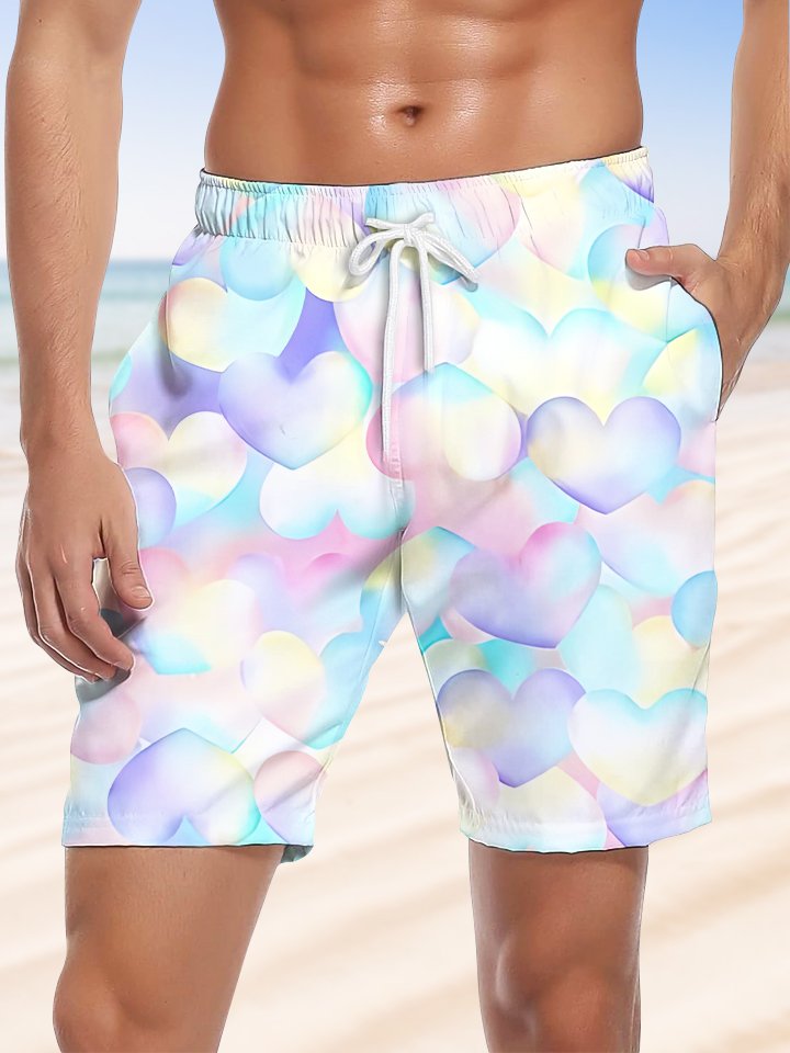 Alohadaddy Gradient Heart Drawstring Pocket Casual Beach Shorts