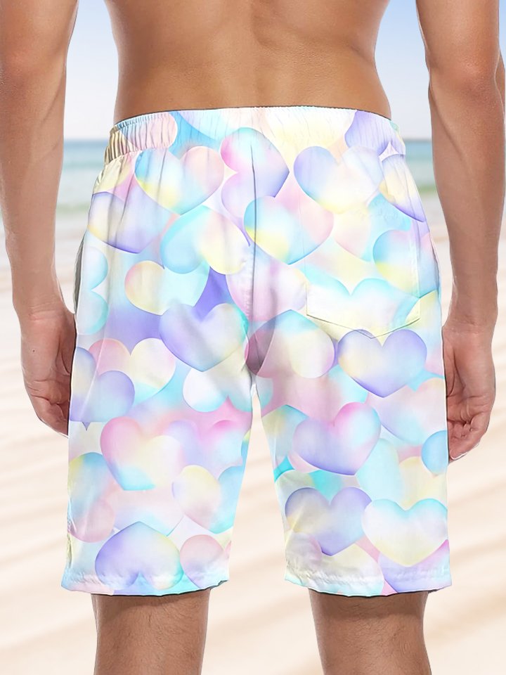 Alohadaddy Gradient Heart Drawstring Pocket Casual Beach Shorts