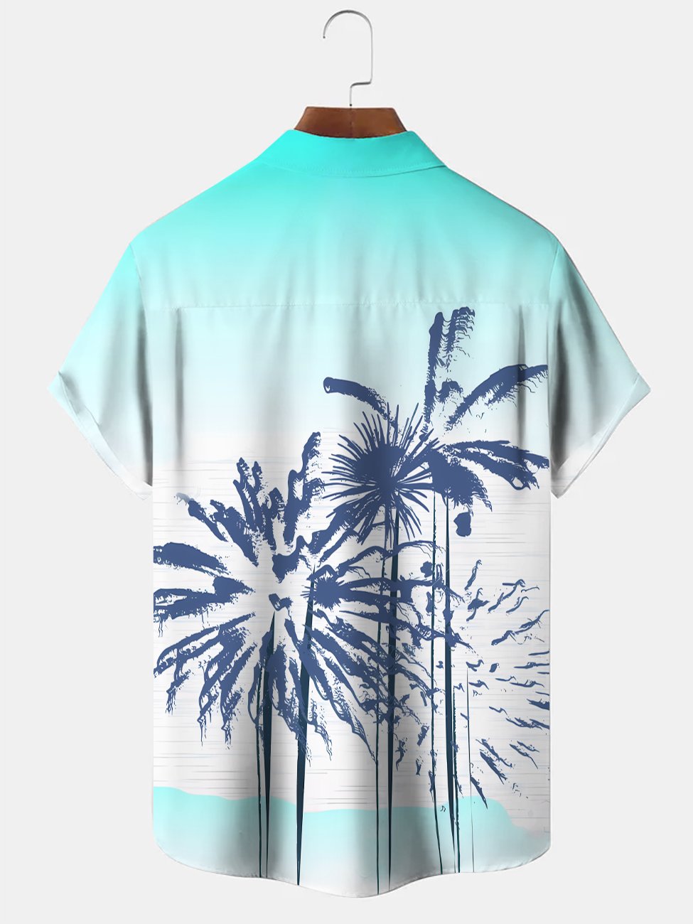 Alohadaddy Gradient Coconut Tree Button Pocket Casual Short Sleeve Shirt