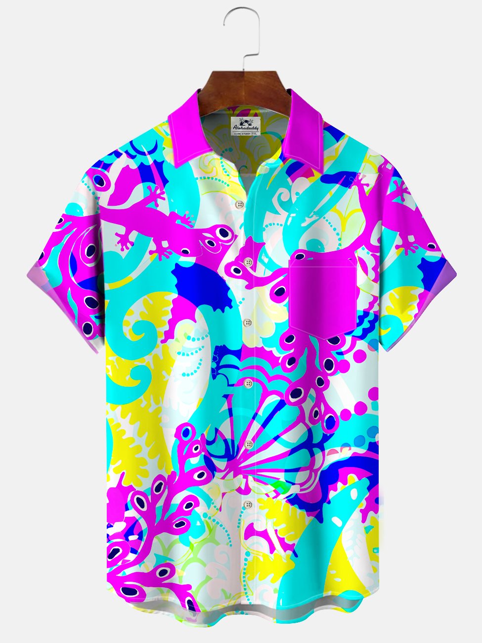 Alohadaddy Contrast Art Button Pocket Casual Short Sleeve Shirt