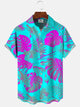 Alohadaddy Plant Leaves Fluorescent Button Pocket Casual Short Sleeve Shirt