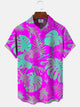 Alohadaddy Plant Leaves Fluorescent Button Pocket Casual Short Sleeve Shirt