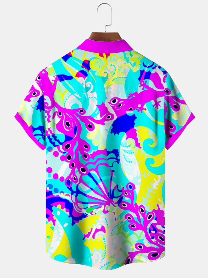 Alohadaddy Contrast Art Button Pocket Casual Short Sleeve Shirt