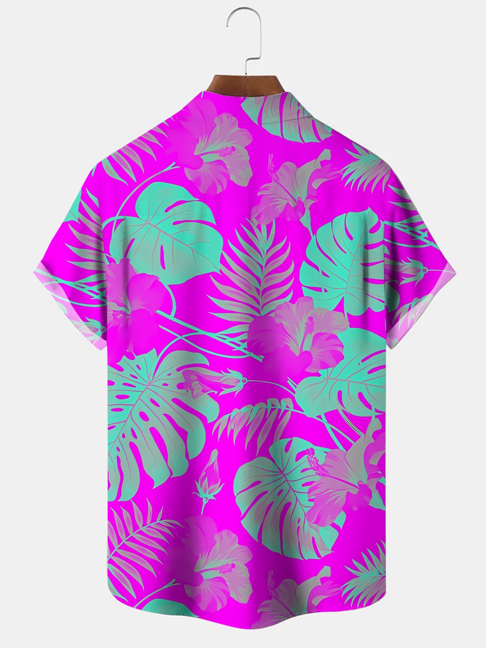 Alohadaddy Plant Leaves Fluorescent Button Pocket Casual Short Sleeve Shirt