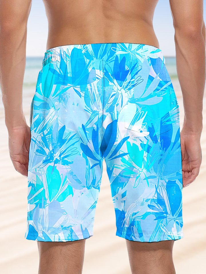 Alohadaddy Plant Coconut Tree Drawstring Pocket Casual Beach Shorts