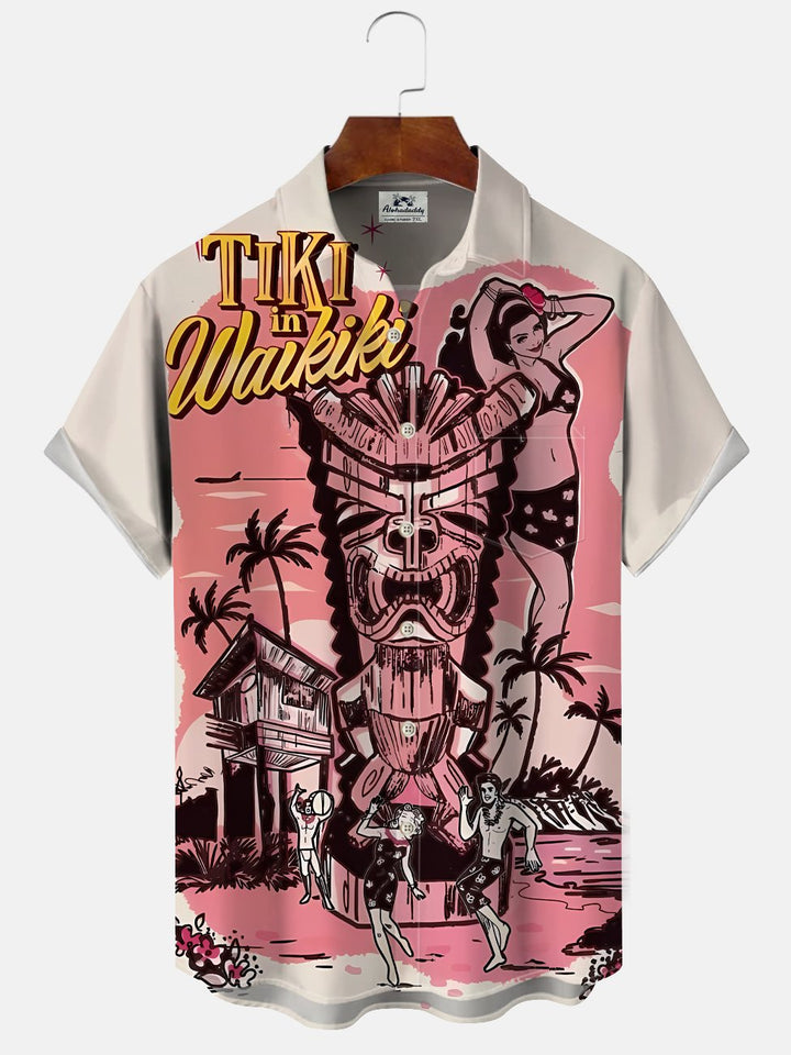 Alohadaddy Beach Tiki Button Pocket Casual Short Sleeve Shirt