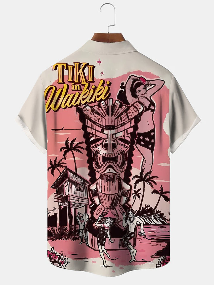 Alohadaddy Beach Tiki Button Pocket Casual Short Sleeve Shirt