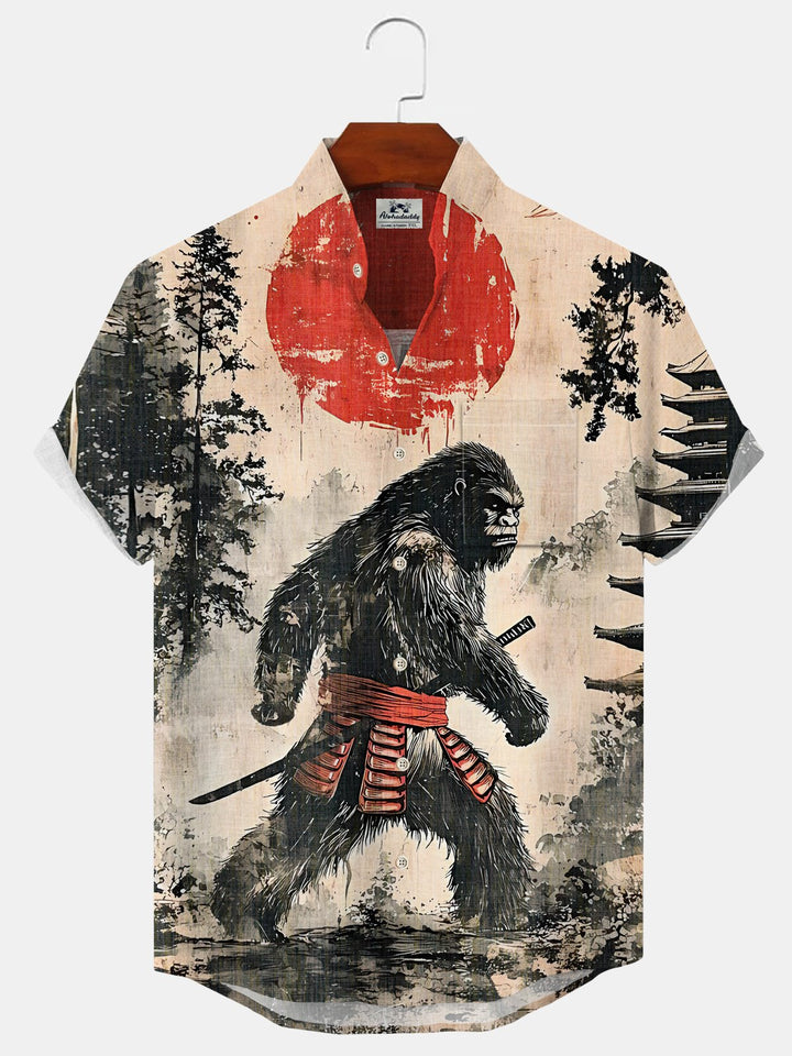 Alohadaddy King Kong Button Pocket Casual Short Sleeve Stand Collar Shirt