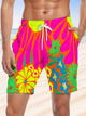 Alohadaddy Plants Flowers Fluorescent Beach Drawstring Pockets Casual Shorts