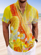 Alohadaddy Tropical Cactus Plant Button Pocket Casual Short Sleeve Stand Collar Shirt