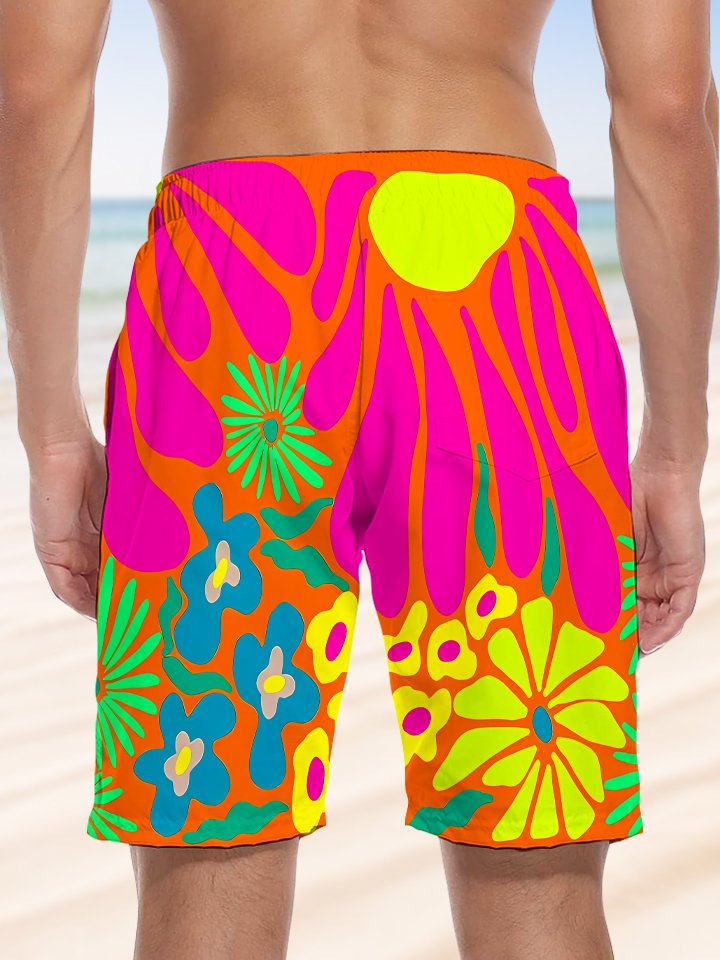Alohadaddy Plants Flowers Fluorescent Beach Drawstring Pockets Casual Shorts