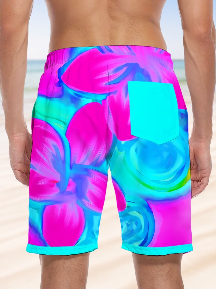 Alohadaddy Plants Flowers Fluorescent Beach Drawstring Pockets Casual Shorts