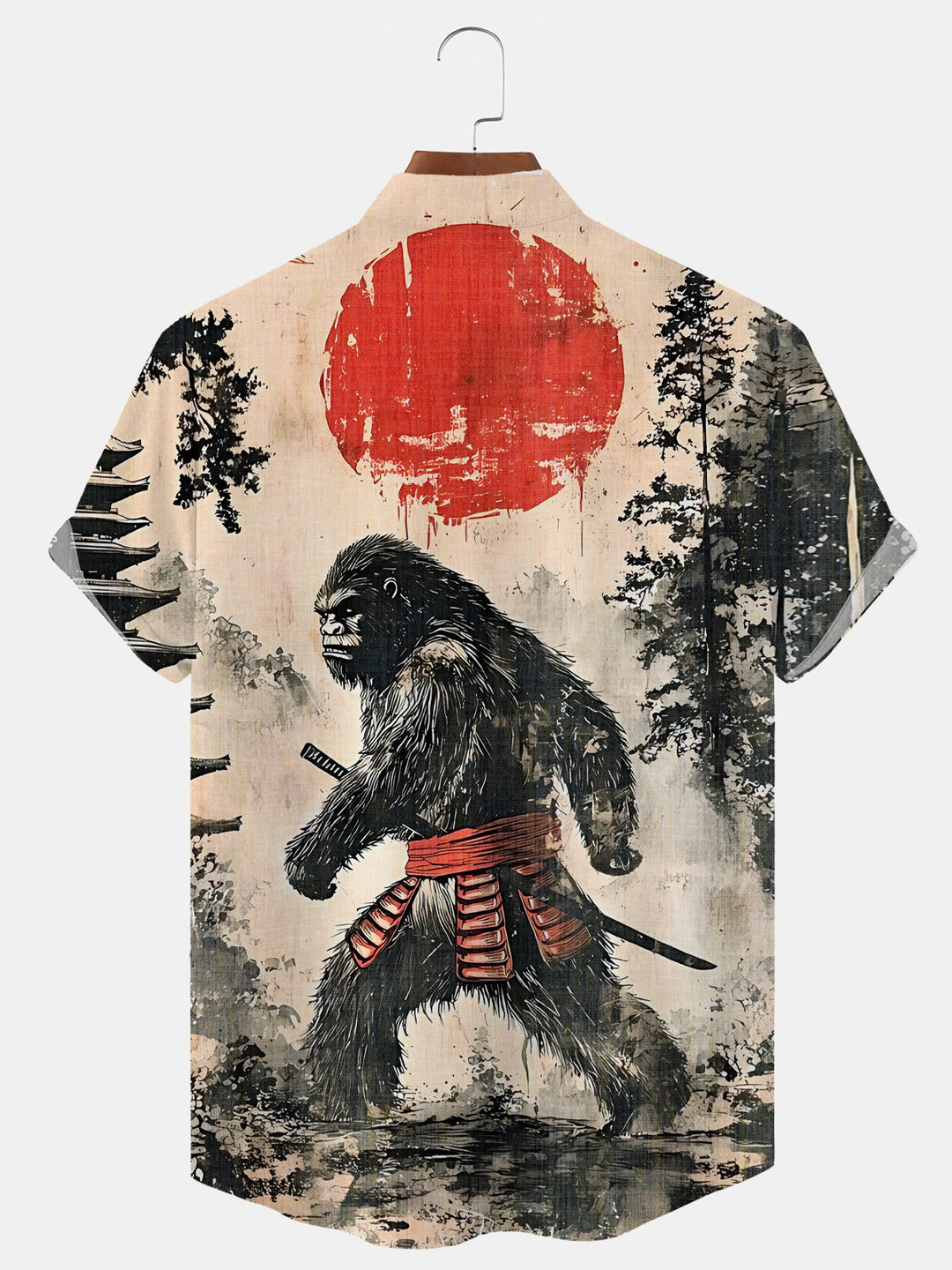 Alohadaddy King Kong Button Pocket Casual Short Sleeve Stand Collar Shirt