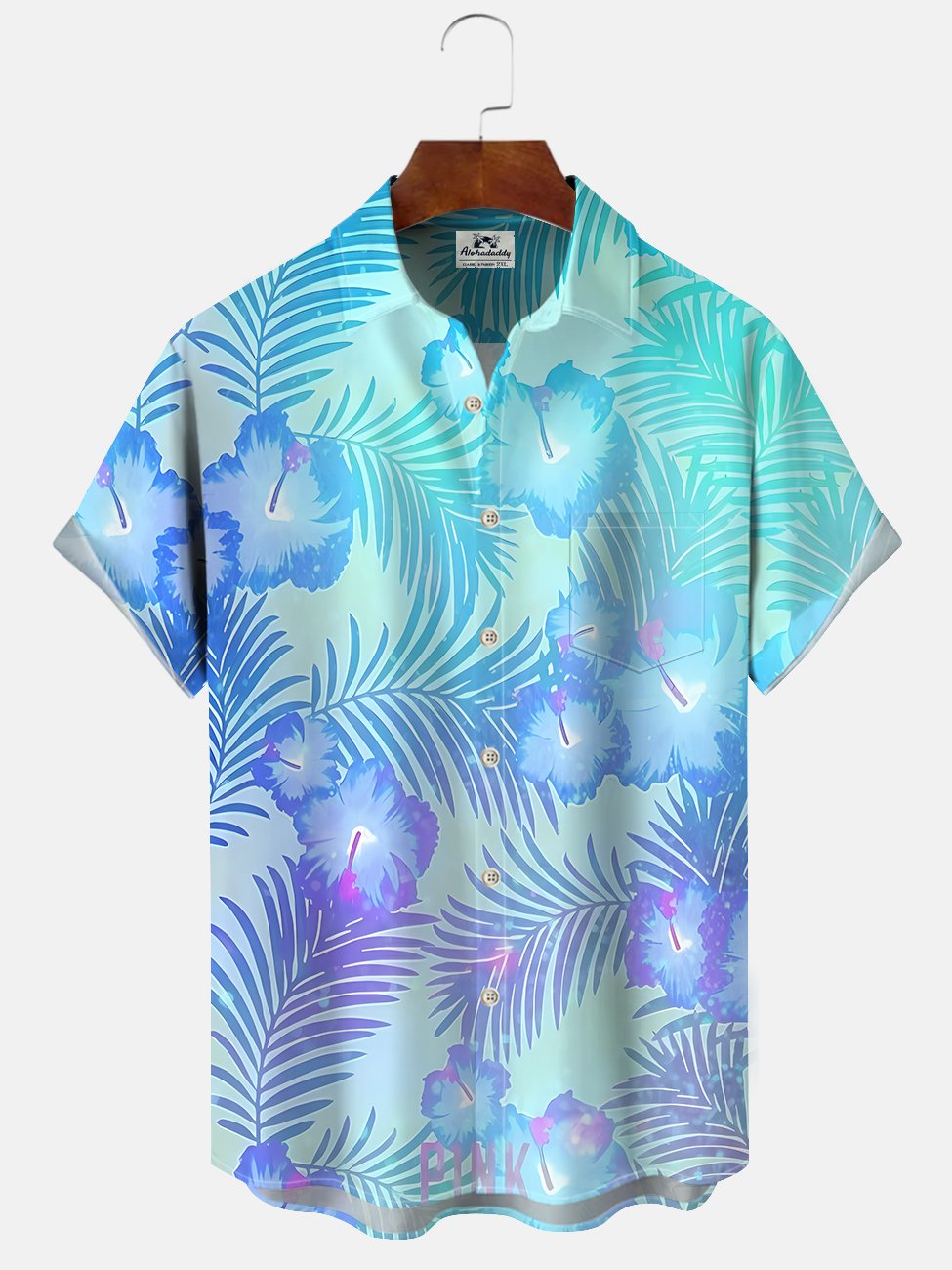Alohadaddy Coconut Tree Gradient Beach Button Pocket Casual Short Sleeve Shirt