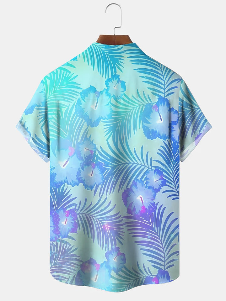 Alohadaddy Coconut Tree Gradient Beach Button Pocket Casual Short Sleeve Shirt
