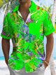 Alohadaddy Plant Leaves Button Pocket Casual Short Sleeve Shirt
