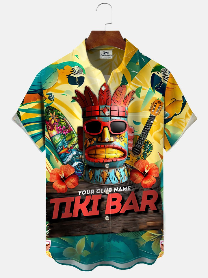 Alohadaddy Tiki Coconut Tree Button Pocket Casual Short Sleeve Shirt