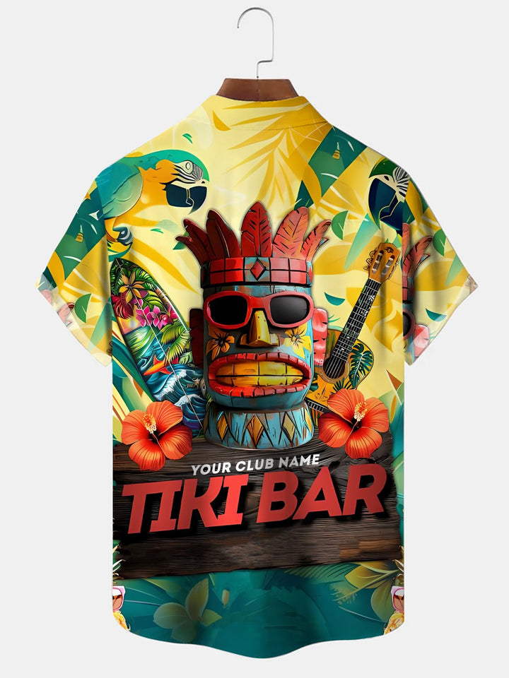 Alohadaddy Tiki Coconut Tree Button Pocket Casual Short Sleeve Shirt
