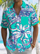 Alohadaddy Geometric Pattern Button Pocket Casual Short Sleeve Shirt
