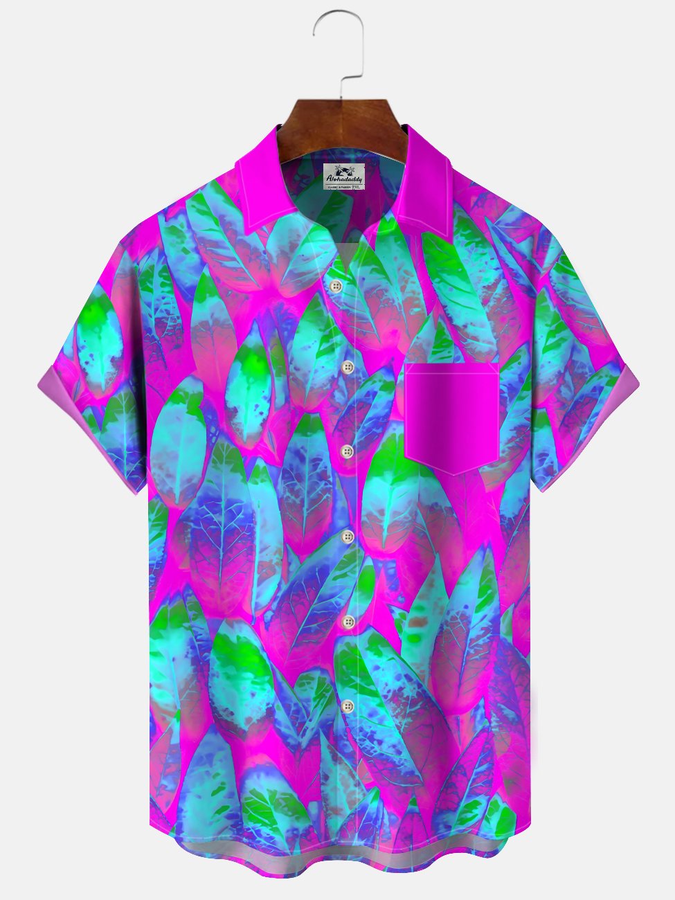 Alohadaddy Plant Leaves Button Pocket Casual Short Sleeve Shirt