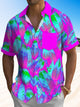 Alohadaddy Plant Leaves Button Pocket Casual Short Sleeve Shirt