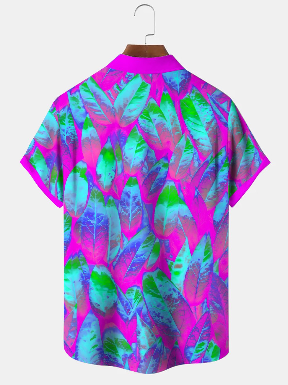 Alohadaddy Plant Leaves Button Pocket Casual Short Sleeve Shirt