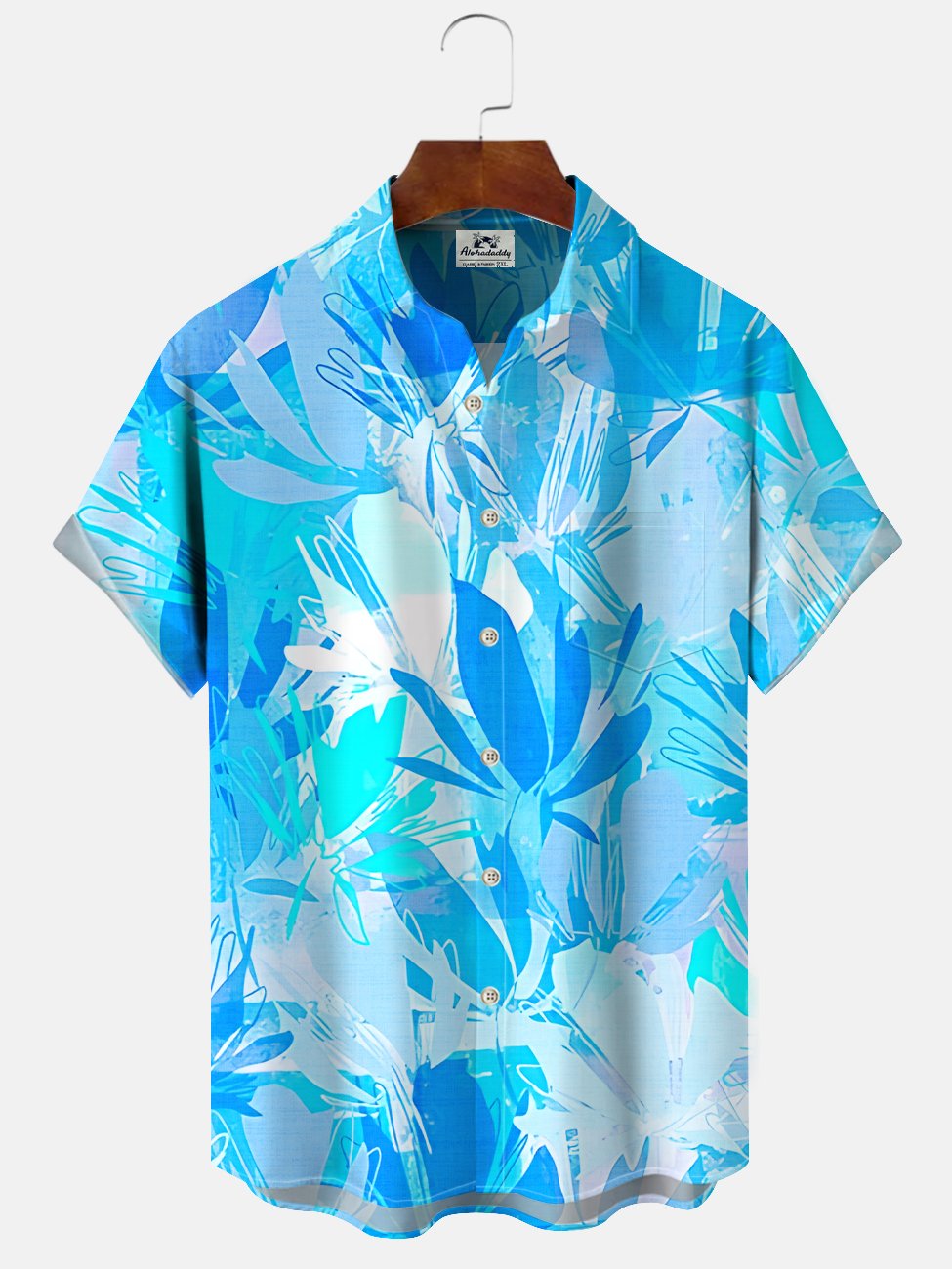 Alohadaddy Plant Leaves Button Pocket Casual Short Sleeve Shirt