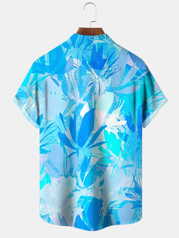 Alohadaddy Plant Leaves Button Pocket Casual Short Sleeve Shirt