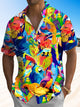 Alohadaddy Parrot Coconut Tree Button Pocket Casual Short Sleeve Stand Collar Shirt