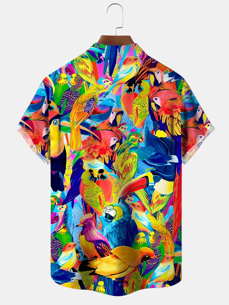 Alohadaddy Parrot Coconut Tree Button Pocket Casual Short Sleeve Stand Collar Shirt